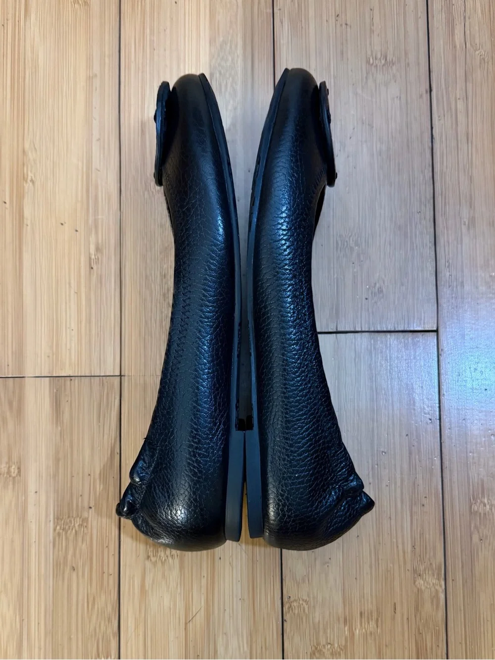 Tory Burch Reva Ballet Flats Classic Pebbled Black Size 8.5